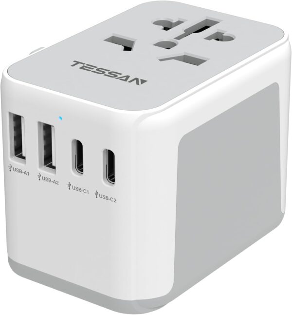 TESSAN Universal Travel Adapter Worldwide with 2 USB C and 2 USB A Ports, Universal Plug Adaptor UK to World, International Travel Adapter for Multi Countries EU, USA, UK, Australia, Thailand etc.