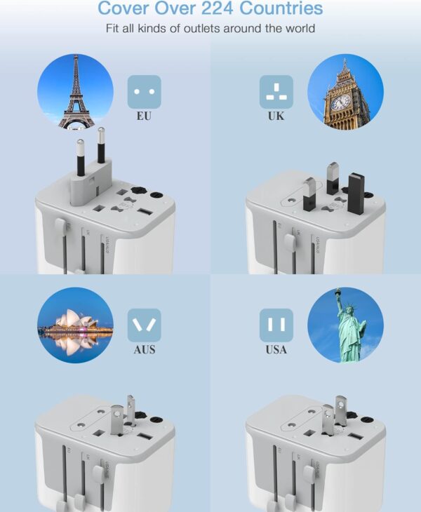 TESSAN Universal Travel Adapter Worldwide with 2 USB C and 2 USB A Ports, Universal Plug Adaptor UK to World, International Travel Adapter for Multi Countries EU, USA, UK, Australia, Thailand etc. - Image 2